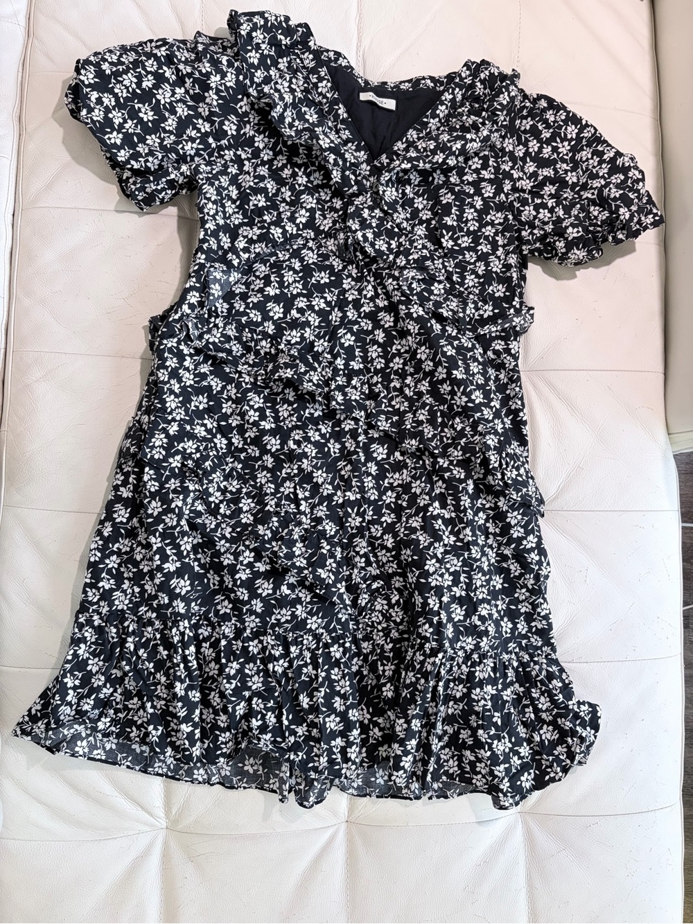Floral Ruffle Mini Dress in Black and White